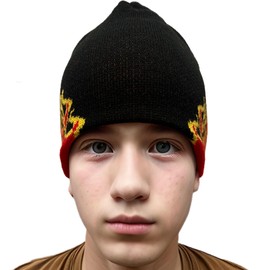 COUVER Flame Fire Design Cuffless Beanie Hat Ski Beanie Hat - Red Wall