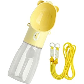 Dog Water Bottle Container Portable and Puppy Travel Foldable Water Bottle with Strap Leak Proof Water Dispenser for Pet Cats Walking Hiking Travel Food Grade Plastic-Yellow 13oz