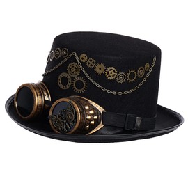 COSDREAMER Steampunk Top Hats Goggle Gear Hat for Men and Women Size Large Black (58 cm, Black 2)