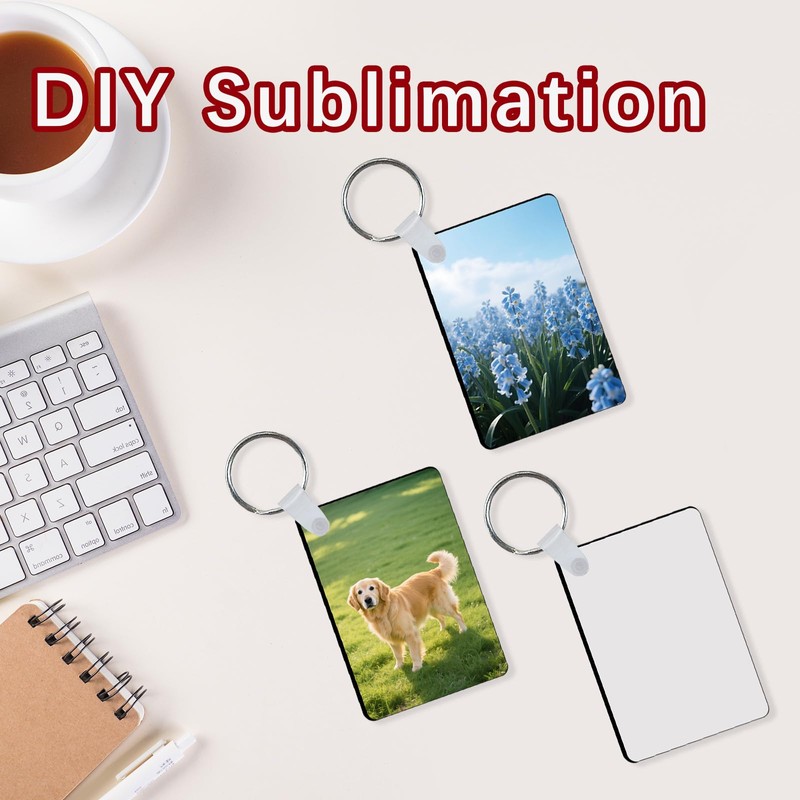 AiDiYGECO 60 Pcs Sublimation Keychain Blanks Ornament bulk Rectangle Double