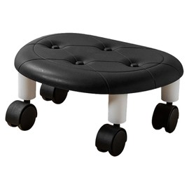 Round Low Rolling Stools Fuax Leather Universal Wheel Small Roller Swivel Stool High Weight Capacity for Home Black