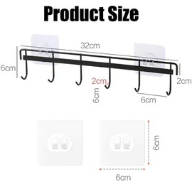 Qinsky Kitchen Utensil Hangers with 6 Hooks,2pcs Wall Mount Utensil Rail Rack Space Saving Wall Utensil Hooks No Drilling Wall Hangers for Kitchen Bathroom Livingroom(Black)