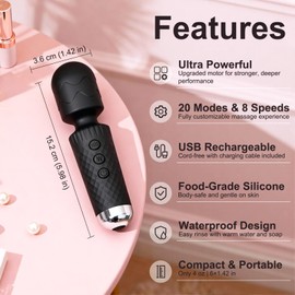 Upgraded Handheld Rose Black Mini Massager Tool Device, Premium Silicone Relaxation Massager Rechargeable to Relieve Whole Body Muscle Tension, 20 Modes 8 Speeds