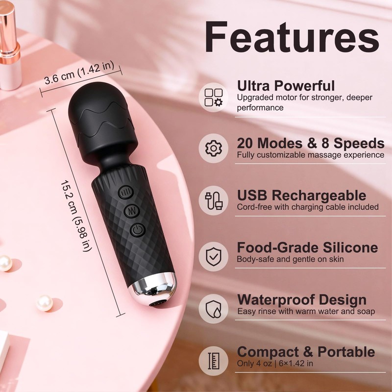 Upgraded Handheld Rose Black Mini Massager Tool Device, Premium Silicone