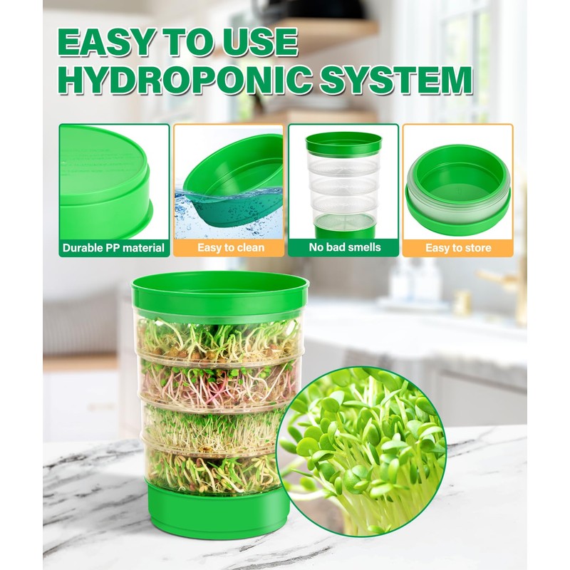 HK Stackable Seed Sprouting Kit, 4-Tier Microgreens Growing Kit with