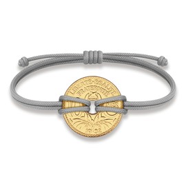 HOBBY OF KINGS Good Luck Coin Bracelet | Gray String Thread Wristband | France Coin 10 Centimes | 18k Gold Plated Fortune Wealth & Protection | Size: M