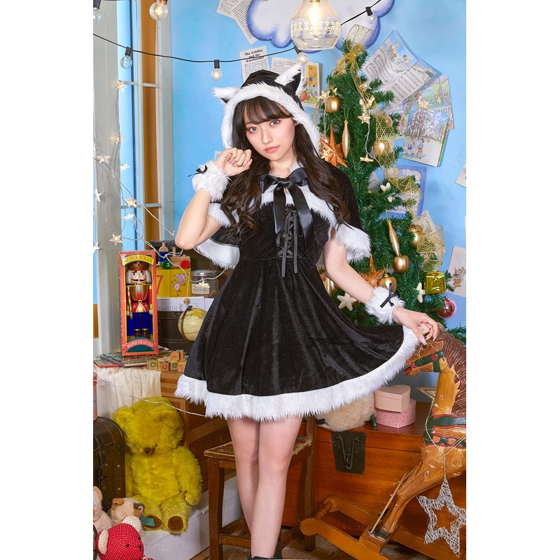 Clearstone Miminoel Cosplay Christmas Cat Cape Santa Women's M Black