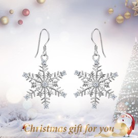 EVER FAITH Women's Christmas Jewelry 925 Sterling Silver CZ Winter Party Snowflake Hook Dangle Earrings