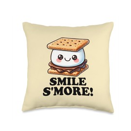 Smile Smore Kawaii Sweets Pun Sayings For S'mores Cookie Fan Throw Pillow