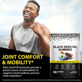 Cold-Pressed Black Seed Oil Gummies, 500mg Serving, 45 Days Supply, Vegan & Non-GMO, Hair, Skin, & Heart Support, Pure Nigella Sativa Black Cumin Seed Oil - Thymoquinone-Rich