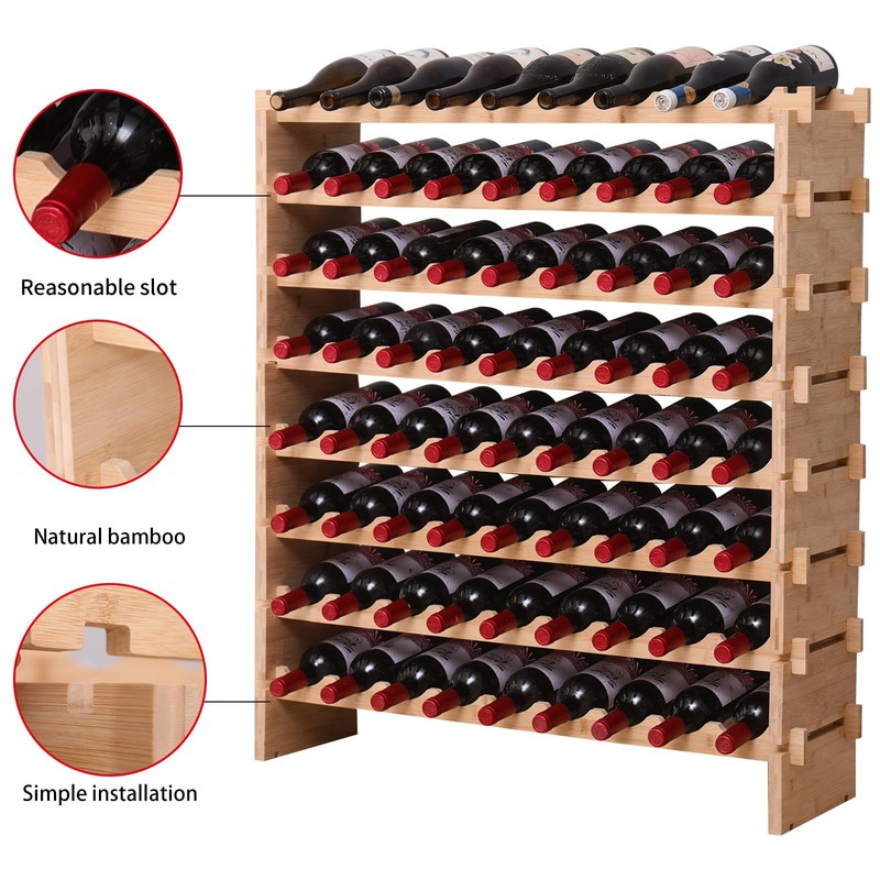 FDHUIJIA 72 Bottle Stackable Storage Modular Wine Rack Cabinet Bamboo