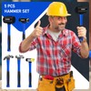 HANSOM 5-Pack Hammer Set,Rubber Mallet 32oz, Double-Faced Mallet 22oz,16oz Claw