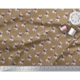 Soimoi Brown Velvet Fabric Pug Dog Print Sewing Fabric BTY 58 Inch Wide