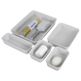 Superio Drawer Organizer Trays, Plastic Decorative Organizing Baskets for Desk, Shelves, Drawer, Shelf, Closet (Smoke White)