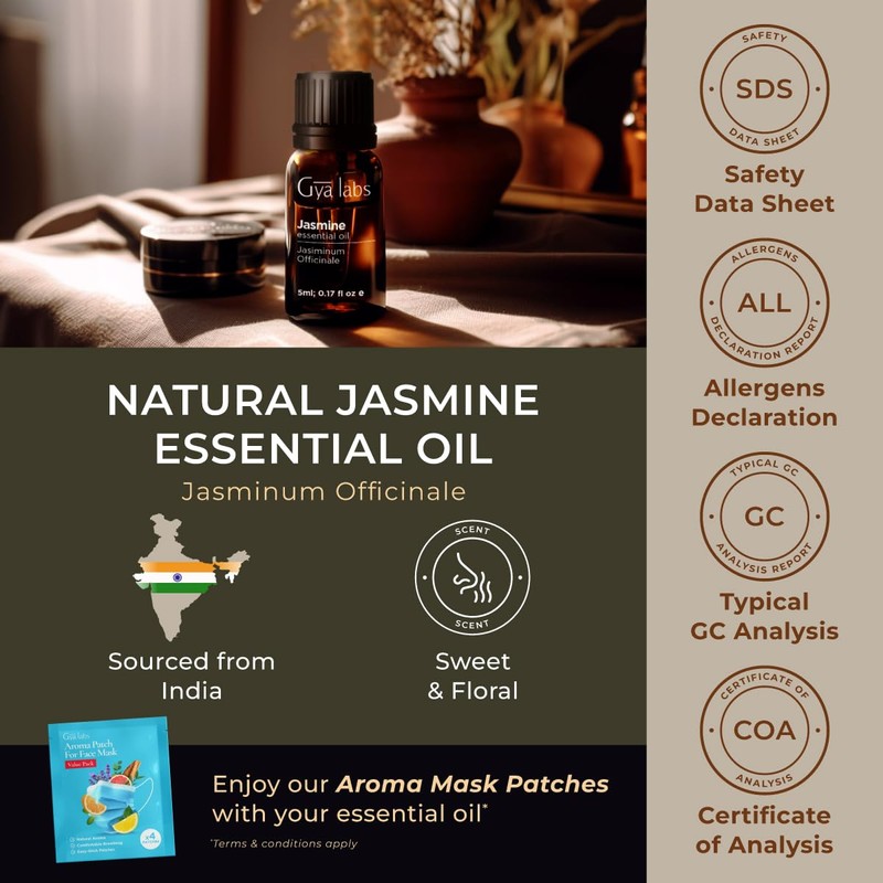 Gya Labs Jasmine Essential Oil for Diffuser - 0.17 Fl