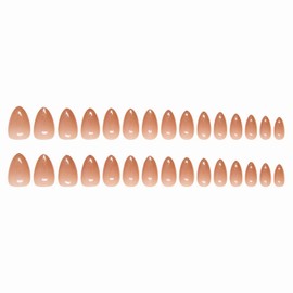 MERVF Almond Press on Nails Medium Fake Nails Gold Glitter French Tip Stiletto Glue on Nails Press ons Light Brown Soild Color Elegant Acrylic Nails 24pcs Glossy
