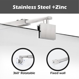 Brushed Silver Stainless Steel Wall-to-Glass 27-47" Shower Door Support Bar Arm for 5/16" to 1/2" Thick Fixed Frameless Shower Glass Screen Panel