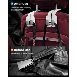 REEVAA Car Hooks for Headrest [Non-Slip, Durable], Seat Back Storage Hook for for Purse, Organizing Bags, Clothes and Backpacks, Car Accessories for Women Men, Fits Most Car, 2PCS, White