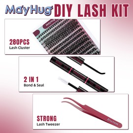 Mayhug DIY Lash Extension Kit Lash Clusters 30D+40D+50D Eyelash Extension Kit D Curl Natural Lashes Eyelashes 9-16mm Lash Cluster Kit with Lash Bond and Seal Tweezers (30+40+50D-0.07D-9-16mm)
