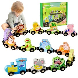 YANGUN 13 PCS Wooden Magnetic Train Toys, Montessori Toys Magnetic Wooden Train Set, Number Toy for 1 2 3 4 Year Old Boy Gifts, Preschool Learning Educational for Boys Girls