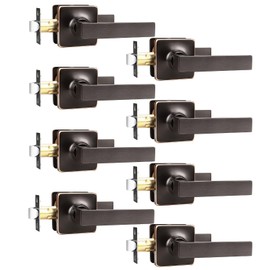 GOBEKOR 8 Pack Passage Door Levers Oil Rubbed Bronze Interior Door Handles with Lock Keyless Hall Closet Door Handles Bronze Square Passage Lever Door Hardware