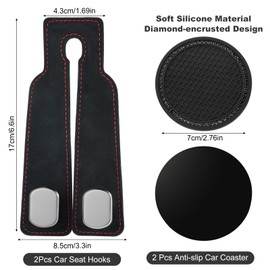 YFPOPONE 2PCS Car Seat Back Double Hook with Car Coasters,Leather Car Seat Hooks,Car Headrest Hook Multifunctional Car Hanger Storage Car seat Storage Hook for Bags Purses Handbags (Black)