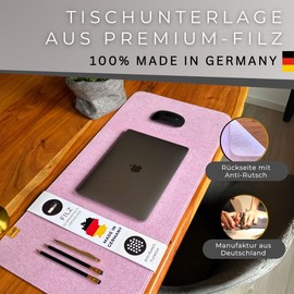 kontor28® - Desk Mat Felt Made in Germany | Desk Mat in Size 80 x 37.5 cm Made of Upcycled PET Felt | Felt Pad Desk Washable and Non-Slip, Pink