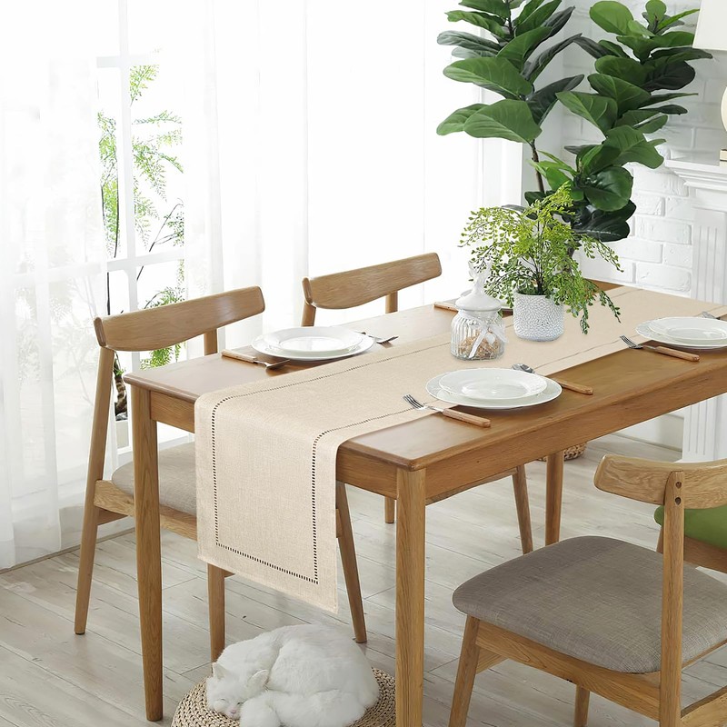 LOMOHOO Beige Table Runner 108Inches Long Linen Table Runner,Farmhouse Table