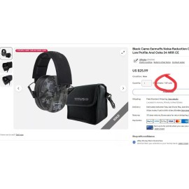 Titus Black Camo Earmuffs Noise Reduction Cancelling Low Profile Ansi Osha 34 NRR CE