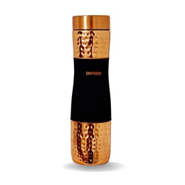 CRAFTSHEEN FAIRBOX ONLINE STORE II Copper Water Bottle (34oz/1000ml), Copper Drinkware, Leak Proof Vessel with Lid (Black Color)