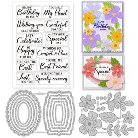 GLOBLELAND Greetings Clear Stamps and Flowers Plants Tags Cutting Dies Set for DIY Scrapbooking Cards Making Decorative Photo Album Notebook