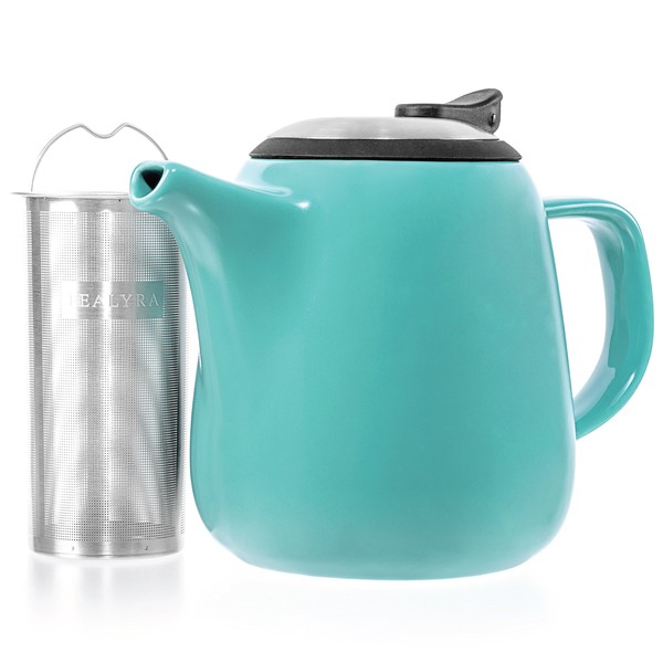 Tealyra - Daze Ceramic Teapot Turquoise - 800ml (2-3 Cups) - Small Stylish Ceramic Teapot with Stainless Steel Lid - Extra-Fine Infuser to Brew Loose Leaf Tea