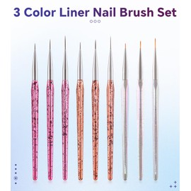 KAZIPOP Nagelkunst-Pinsel-Set, Nylonborsten, Acryl-Marmor-Griff mit Metallhülse für Gel-Acryl-Nägel, feine Details, Streifen, Linienzeichnung, 3-teiliges Set (Rosa)