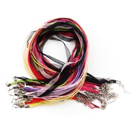 All In One 12 Colors Organza Ribbon Waxen Cord with Lobster Clasp Necklaces 43cm (17inch) Mix Color 25pcs