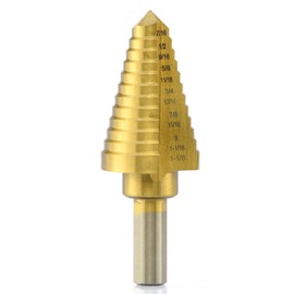 NEIKO 10189A Titanium Step Drill Bit, High-Speed Alloy Steel Bit, Hole Expander for Wood and Metal, 12 Step Sizes from 7/16 Inches to 1 1/8 Inches