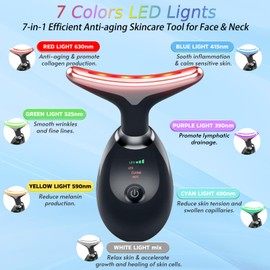 Face and Neck Massager T𝗈𝗈I, 7 C𝗈I𝗈r Facial Massager for Face and Neck, Face 𝖲cuIpting Tool for S𝗄in Care - Black