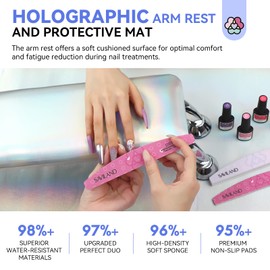 Saviland Arm Rest for Nails Tech Professional: Holographic Larger Nail Arm Rest Soft Premium Faux Leather Nail Pillow Non-Slip Protective Nail Table Mat Detachable Hand Rest Salon Manicure for Clients