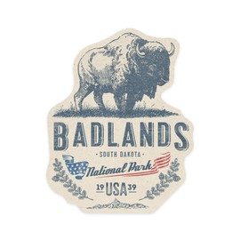 Die Cut Sticker Badlands National Park, South Dakota, Buffalo, Contour Vinyl Sticker 3 to 6 inches, (Waterproof Decal for Cars, Water Bottles, Laptops, Coolers), Large