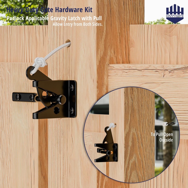 HAPPYGATE Fence Gate Hardware Kit, Heavy Duty Gate Kit for