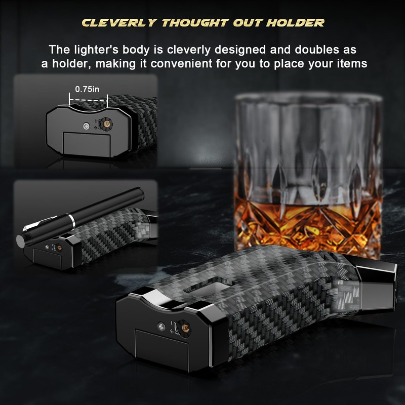 All-in-one Torch Lighter with Cutter, Holder, Powerful Jet Flame, Gifts
