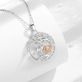 INFUSEU Family Necklace, Animal Pendant, 925 Sterling Silver Necklace, Elephant/Bear, Mother and Daughter, Fashion Jewellery, Mother's Day Gift for Grandma, Aunt, Sterling Silver