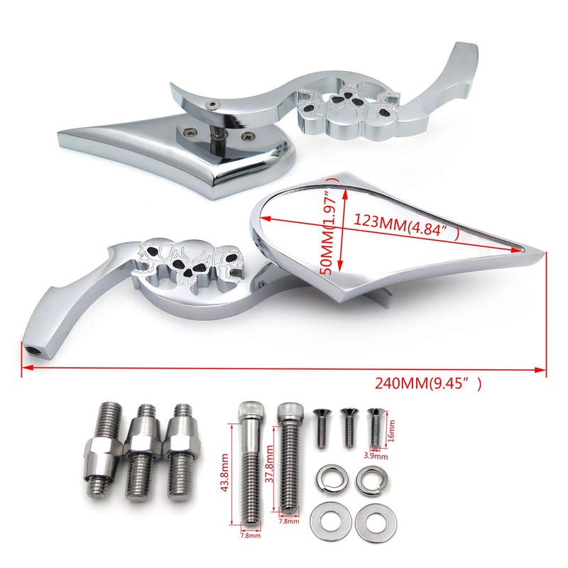SMT-CHROME Billet Skull Blade Mirror Compatible With Harley Electra Heritage