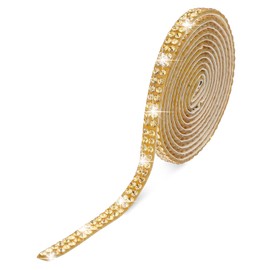 Self Adhesive Rhinestone Strips Bling Crystal Rhinestone Ribbon Glitter Diamond Roll Stickers Trim Rhinestones for DIY Crafts Fabric Car Shoes Mobile Phone Décor(2 Rows of 3 Yards, Gold)
