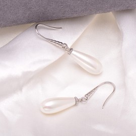 White Elongated Pearls Imitation Dangling earrings Long Drop Earrings for Women