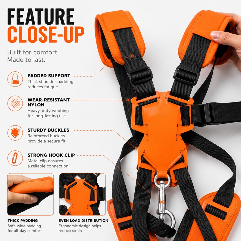 Double Shoulder Trimmer Harness for Yard Work – Adjustable Padded