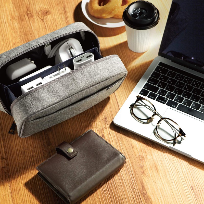 Elecom BMA-GP14GY Gadget Pouch, Large Capacity, Freestanding, Travel, Business Trips,