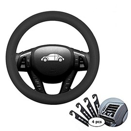 Directo Negro Silicona Auto Cubierta del Volante del Coche 13"-15" / 33-38cm, con 4 piezas Gancho de Ventilación de Aire