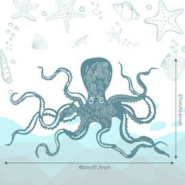 Zhengmy Octopus Metal Wall Art Decor 18 x 11 Inch Extra Large Octopus Wall Hanging Sculpture Nautical Beach Ocean Theme Home Wall Decor(Lake Blue)