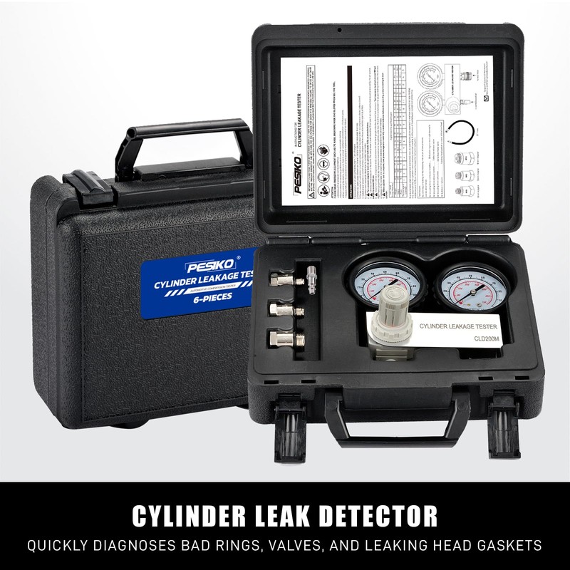 PESIKO Cylinder Leak Tester Kit, Dual-Gauge 0-100PSI/700kPa, Locate Leak Sources