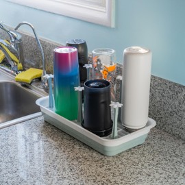 L-WASH Large Countertop Bottle Drying Rack - Ideal for Insulated Water Bottles, Drinking Glasses, Sports Bottles, Baby Bottle Drying Rack, Tumblers, Mugs, Bottle Washer